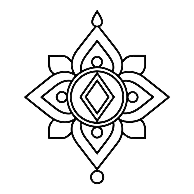 Una ilustración de un diseño floral de Mandala en blanco y negro