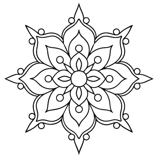 Una ilustración de un diseño floral de Mandala en blanco y negro