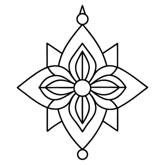 Una ilustración de un diseño floral de Mandala en blanco y negro