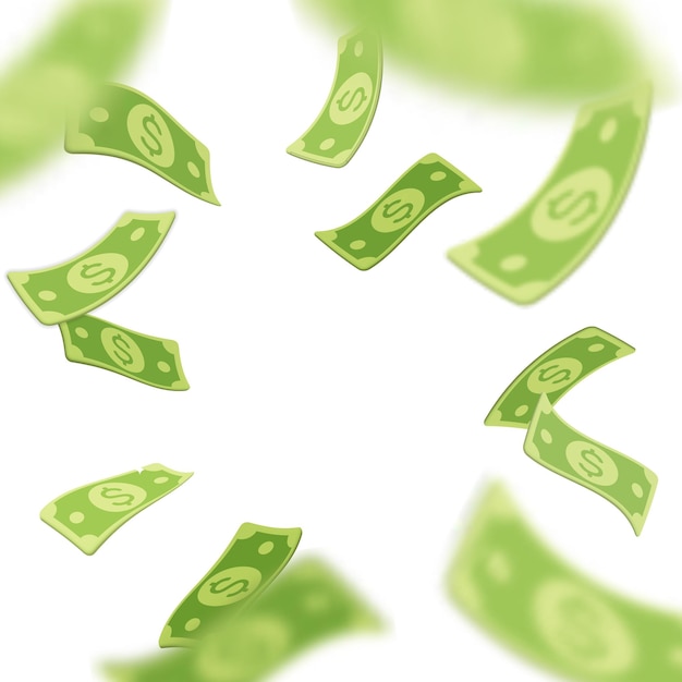 Ilustración de diseño flotante de moneda de dólar verde de composición cuadrada de explosión de dinero de vector 3d