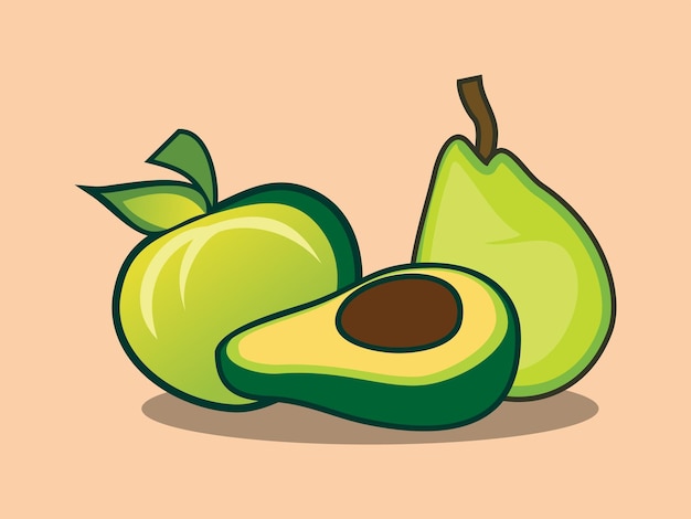 Ilustración de diseño de fruta de pera de manzana de aguacate