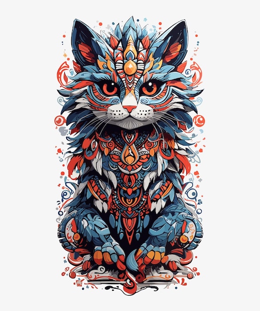 Ilustración de un diseño de gato tribal