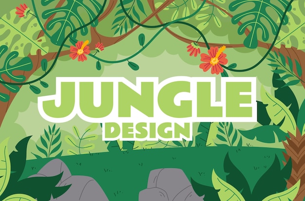 Ilustración de diseño gráfico de concepto de fondo tropical de bosque de jardín de dibujos animados de selva