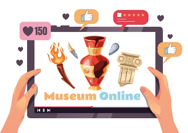 Ilustración de diseño gráfico de concepto de tecnología de galería de museo de internet en línea