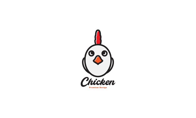 Ilustración de diseño gráfico de icono de vector de símbolo de logotipo de dibujos animados lindo cabeza de pollo o gallo