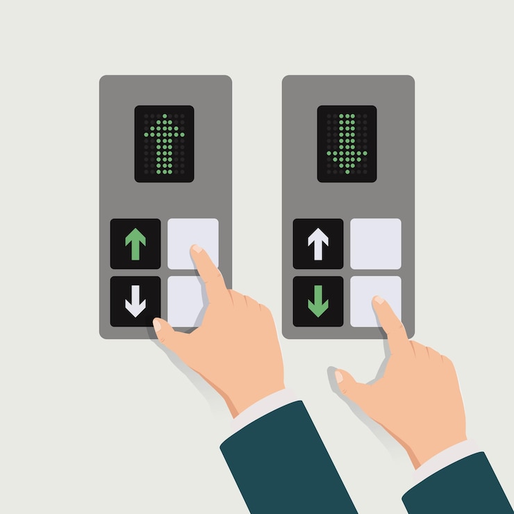 Vector ilustración de diseño gráfico de la mano presionando arriba y abajo el botón del ascensor
