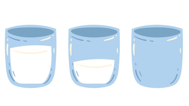 Ilustración de diseño gráfico plano de concepto aislado de media taza vacía llena de vaso de leche