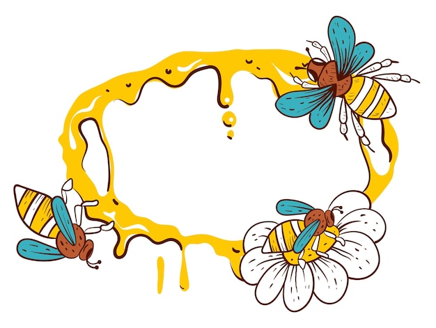 Ilustración de diseño gráfico plano del concepto de colmena de borde de marco de abeja de miel