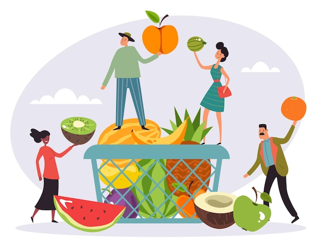 Vector ilustración de diseño gráfico plano de concepto de naturaleza de comida de picnic de cesta de frutas