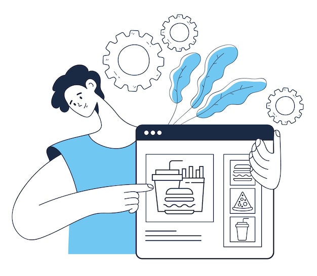 Ilustración de diseño gráfico plano de concepto de servicio de pedido de alimentos en línea en línea