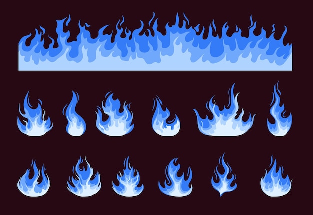 Ilustración de diseño gráfico plano conjunto aislado de gas ligero mágico de llama azul