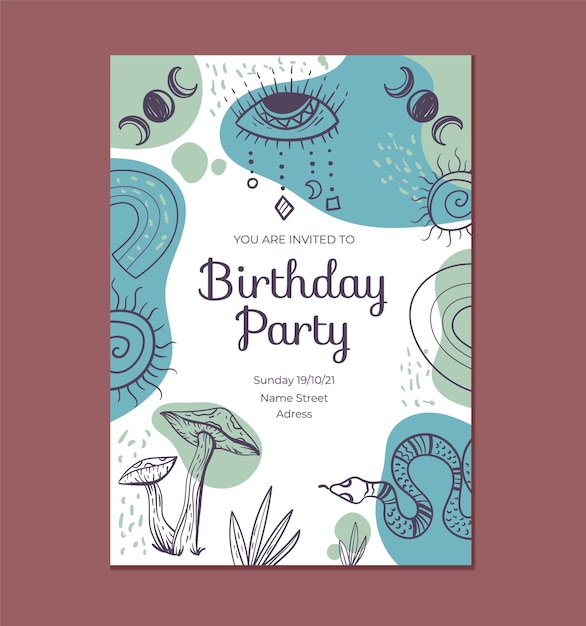 Vector ilustración de diseño gráfico de plantilla de invitación de cumpleaños de estilo boho