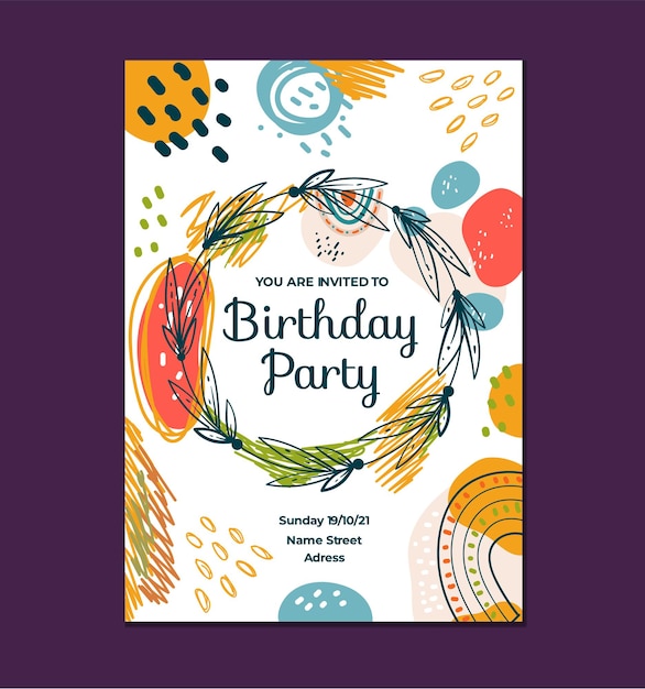 Ilustración de diseño gráfico de plantilla de invitación de cumpleaños de estilo boho