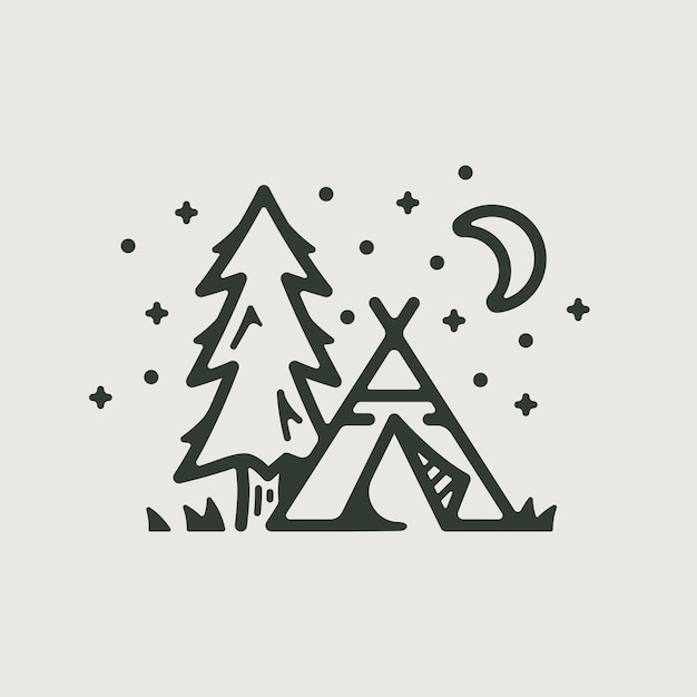 Ilustración de diseño gráfico de tipi y árbol de camping