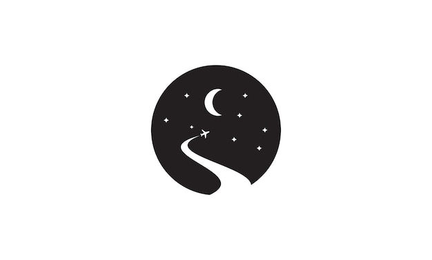 Ilustración de diseño gráfico vectorial de icono de símbolo de logotipo de avión nocturno y cielo