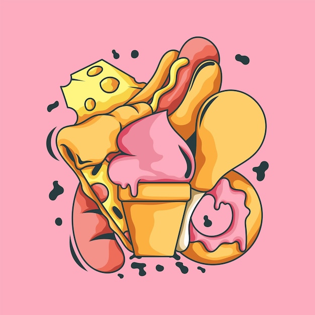 Vector ilustración de diseño de helados y comida deliciosa