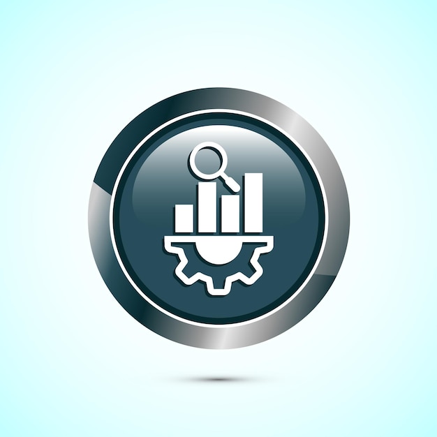 Ilustración del diseño del icono de análisis de datos Icono analítico de investigación de mercado Diseño del botón redondo de color gris