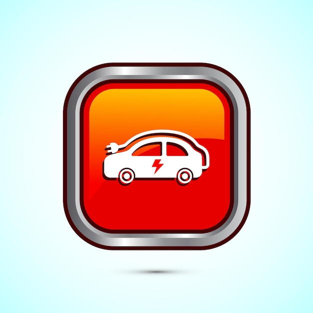 Ilustración del diseño del icono del automóvil eléctrico Símbolo de la estación de carga del automóvil Diseño del botón cuadrado de color naranja