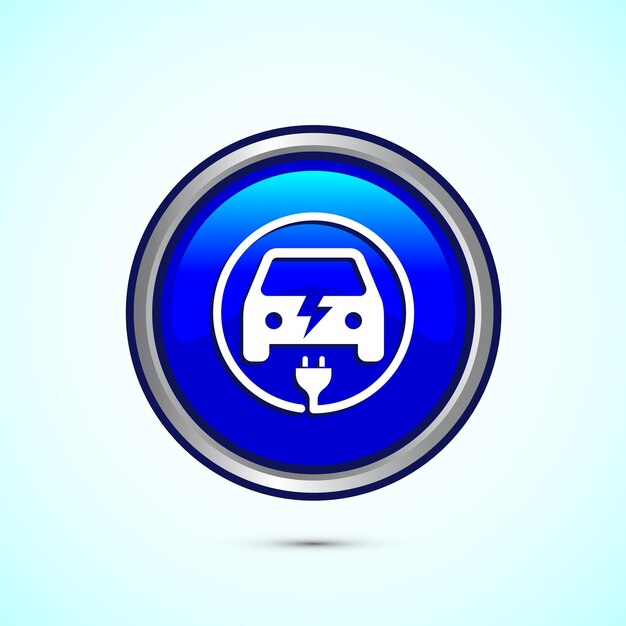 Ilustración del diseño del icono del automóvil eléctrico Símbolo de la estación de carga del automóvil Diseño del botón redondo de color azul