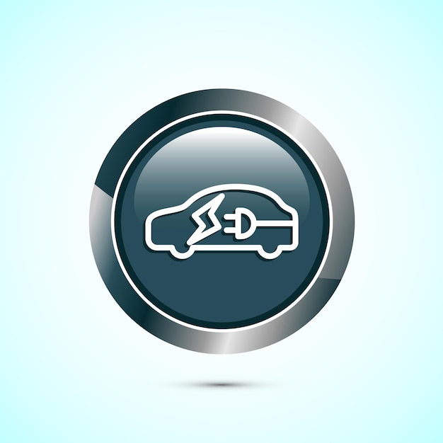 Ilustración del diseño del icono del automóvil eléctrico Símbolo del letrero de la estación de carga del automóvil Diseño de botón redondo brillante