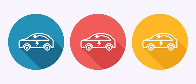 Ilustración del diseño del icono del automóvil eléctrico Símbolo del letrero de la estación de carga del automóvil en el diseño del botón de sombra
