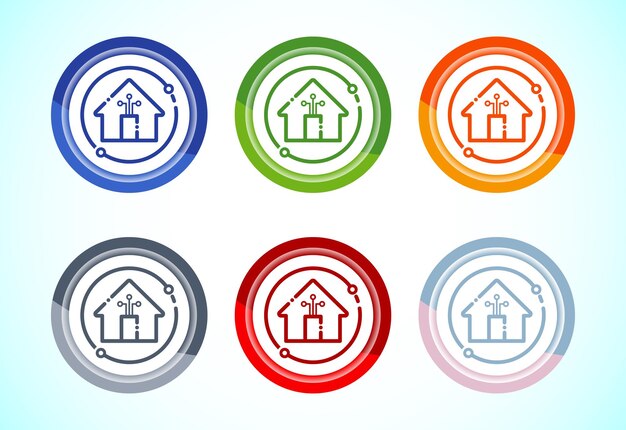 Ilustración del diseño del icono de la casa inteligente El símbolo del letrero de la casa intelixente Conjunto de diseño de botones de 6 colores