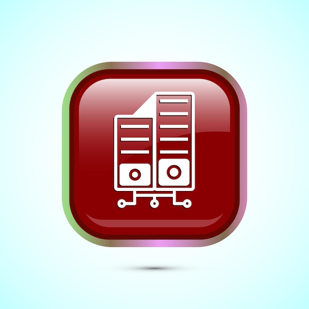 Ilustración del diseño del icono del centro de datos Icono vectorial del servidor de computadora Diseño del botón cuadrado de color rojo