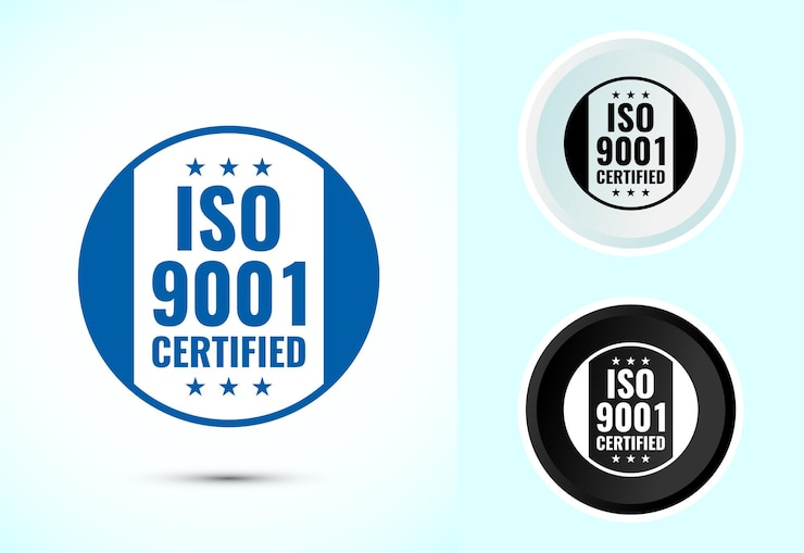 Vector ilustración de diseño de icono certificado iso 9001 símbolo de señal de etiqueta de calidad estándar color blanco y negro