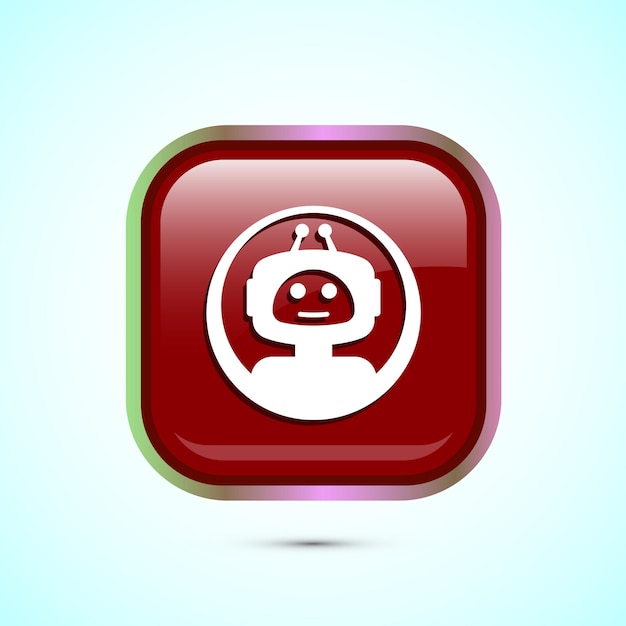 Ilustración del diseño del icono del chatbot El icono de la conversación del chat El signo del bot del servicio de soporte en línea El diseño del botón cuadrado de color rojo