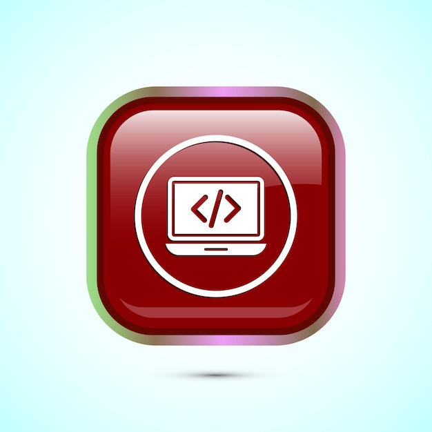 Ilustración del diseño del icono de codificación Icono de desarrollo web Diseño del botón cuadrado de color rojo