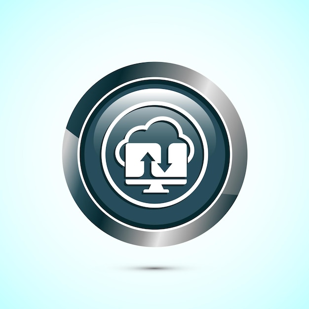 Ilustración del diseño del icono de computación en la nube Almacenamiento de datos e icono tecnológico Diseño de botón redondo de color gris