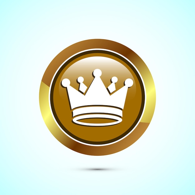 Ilustración del diseño del icono de la corona Símbolo del signo de la corona real Diseño de botón redondo de color dorado