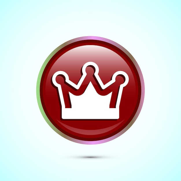 Ilustración del diseño del icono de la corona Símbolo del signo de la corona real Diseño de botón redondo de color rojo