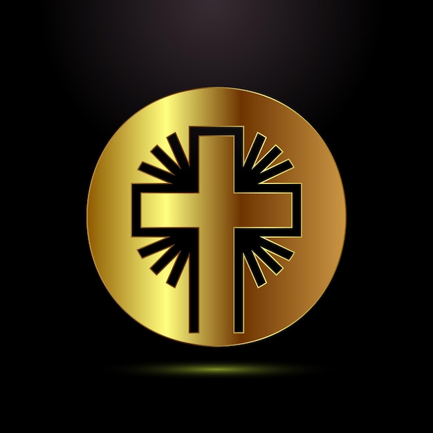 Ilustración del diseño del icono de la cruz cristiana Signo religioso Símbolo del logotipo de la Santa Cruz en estilo de color dorado