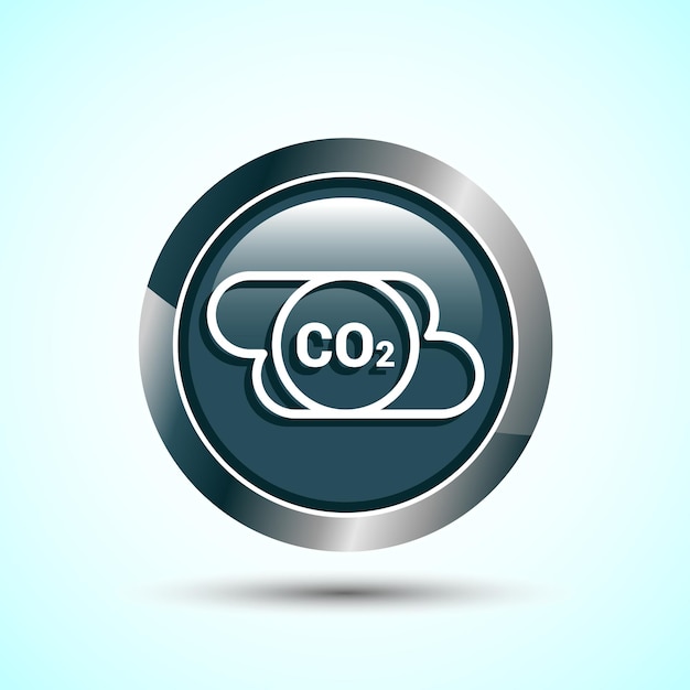 Ilustración del diseño del icono de dióxido de carbono Icono de gas de reducción de CO2 Diseño del botón redondo de color gris
