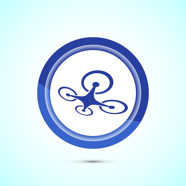 Ilustración del diseño del icono del dron El logotipo del quadrocóptero El símbolo del signo El diseño del botón de color azul