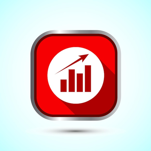 Ilustración del diseño del icono del gráfico de barras Icono del gráfico Signo de crecimiento Gráfico de crecimiento Diseño del botón de sombra de color rojo