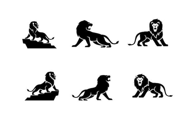 Ilustración del diseño del icono del león en blanco y negro