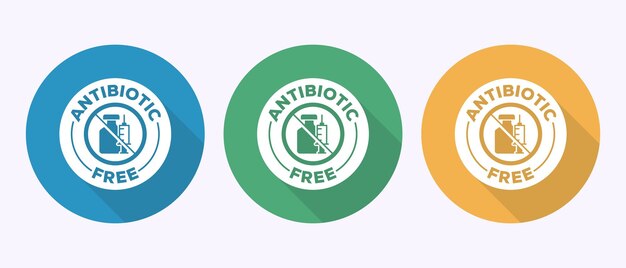 Ilustración del diseño del icono libre de antibióticos Sin antibióticos Signo natural saludable orgánico en el diseño del botón de sombra
