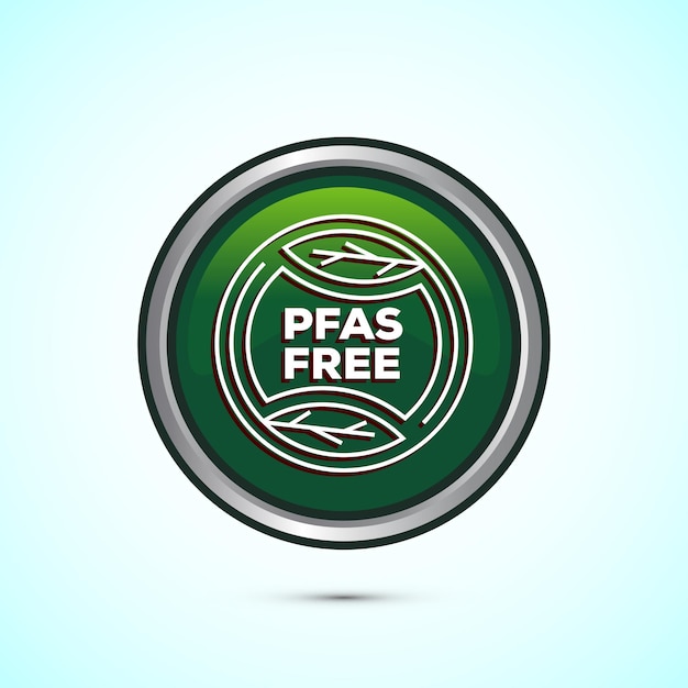 Ilustración del diseño del icono libre de PFAS Insignia de etiqueta libre de PFASS Nutrición adecuada Diseño de botón redondo de color verde