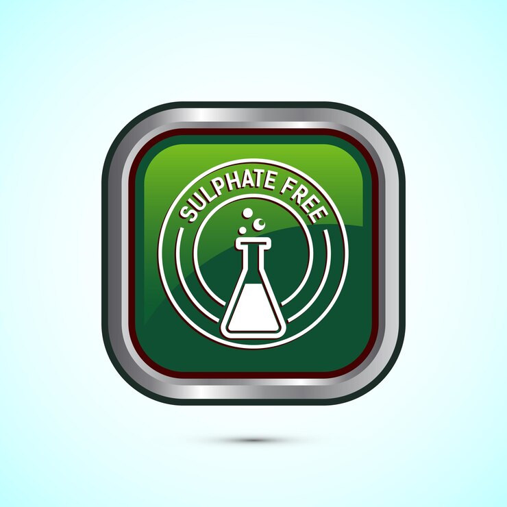 Vector ilustración del diseño del icono libre de sulfato no hay etiqueta de insignia de sulfato para la garantía del producto diseño de botón cuadrado de color verde