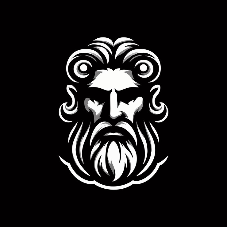Vector ilustración del diseño del icono del logotipo de la barba del anciano zeus