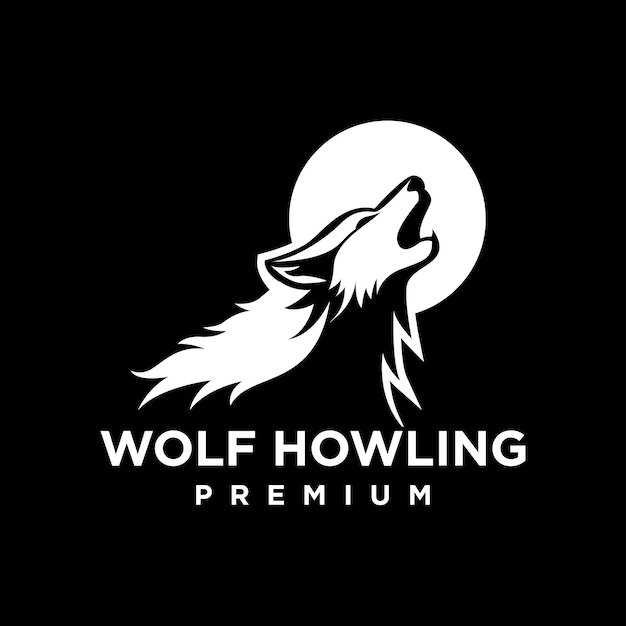 Ilustración del diseño del icono del logotipo de la cabeza de lobo aullando