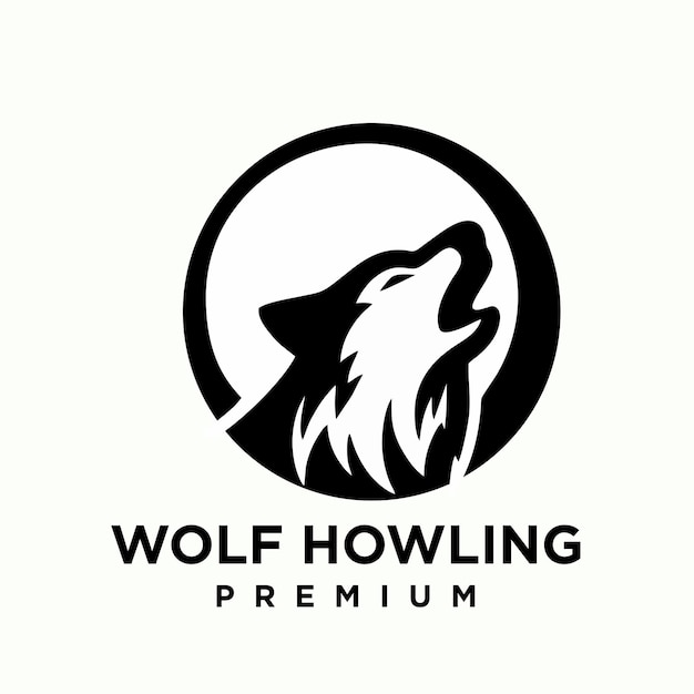 Ilustración del diseño del icono del logotipo de la cabeza de lobo aullando