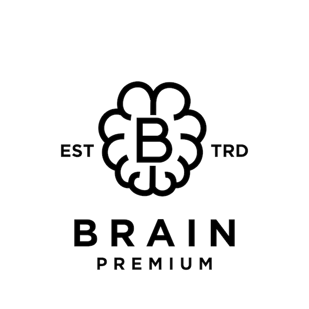 Ilustración del diseño del icono del logotipo de la letra B del cerebro