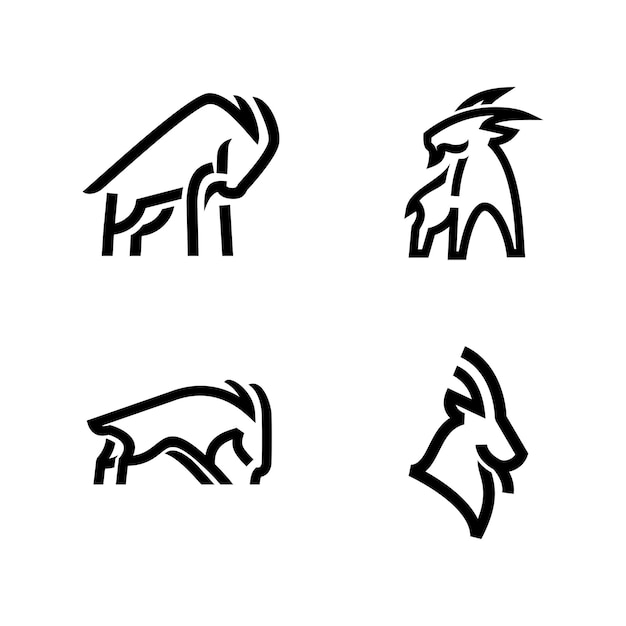 Ilustración del diseño del icono del logotipo de la línea negra de la cabra