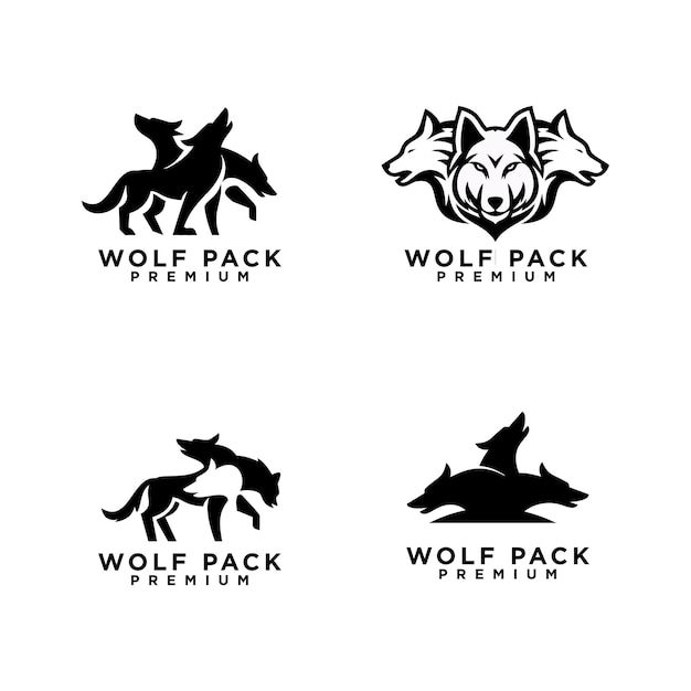Ilustración del diseño del icono del logotipo de la manada de lobos