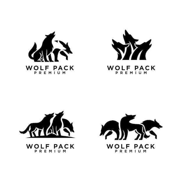 Ilustración del diseño del icono del logotipo de la manada de lobos
