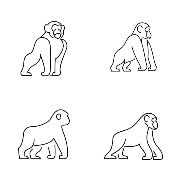 Ilustración del diseño del icono del logotipo de Set Chimpanzee Line