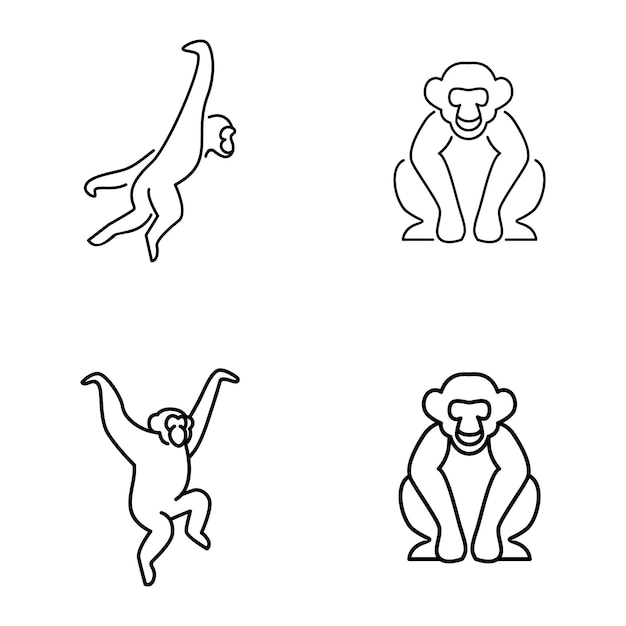 Ilustración del diseño del icono del logotipo de Set Chimpanzee Line